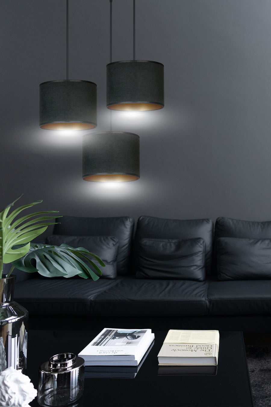 Suspension Lyngar 3 lumières noire, velours