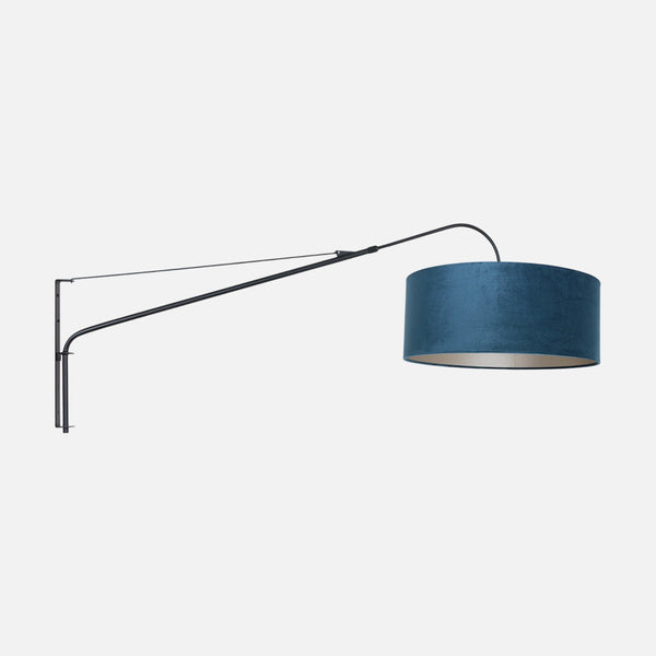 Wandleuchte in Entenblau, großer Bogenarm & Samtschirm Ø 50 cm | Pavone