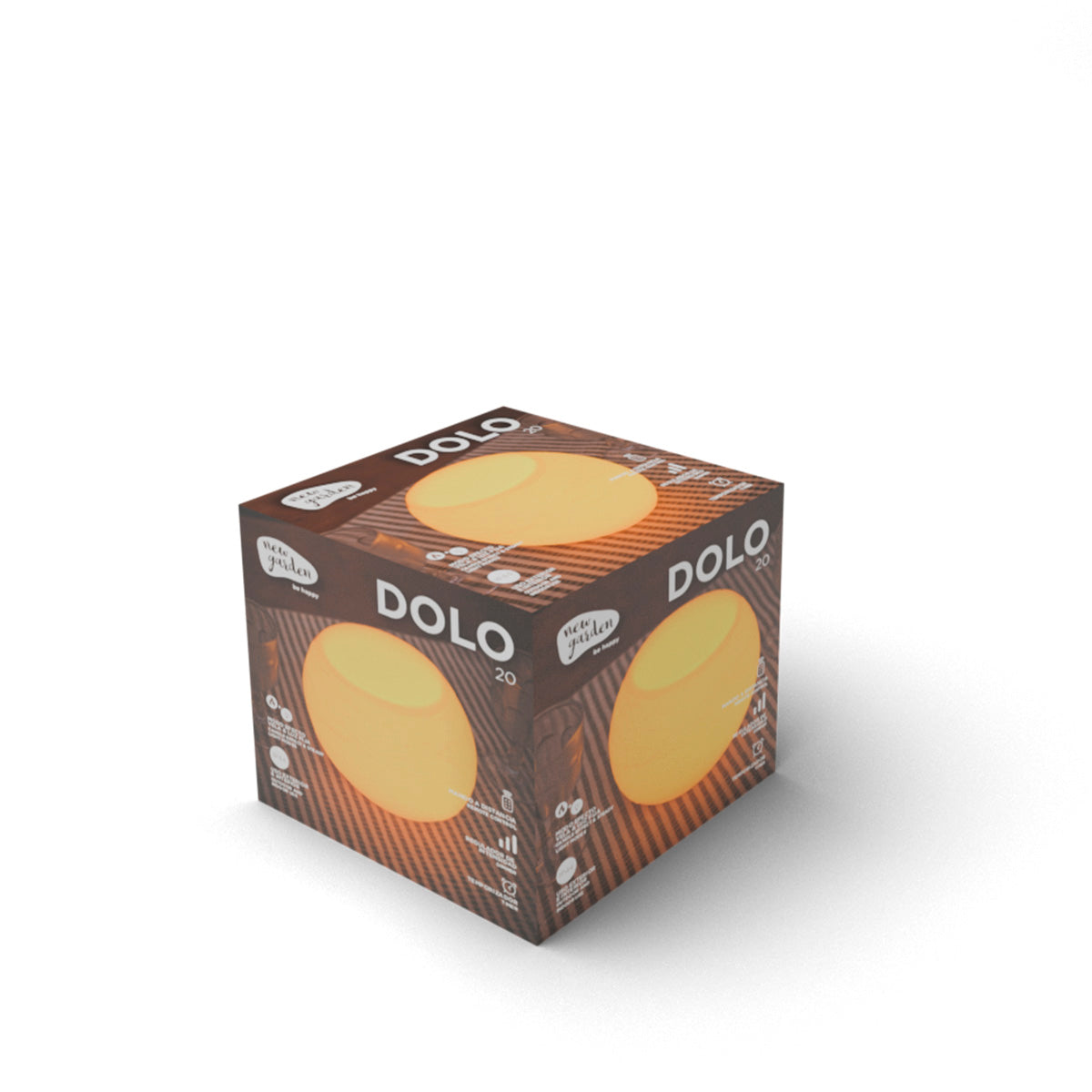 Boîte cubique d'emballage du produit boule lumineuse sur fond blanc