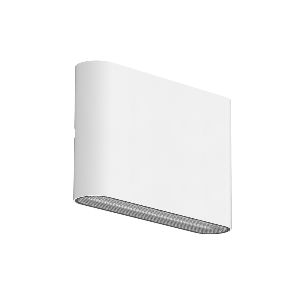 Vue de face décalée de l'applique blanche avec diffuseur inférieur apparent.