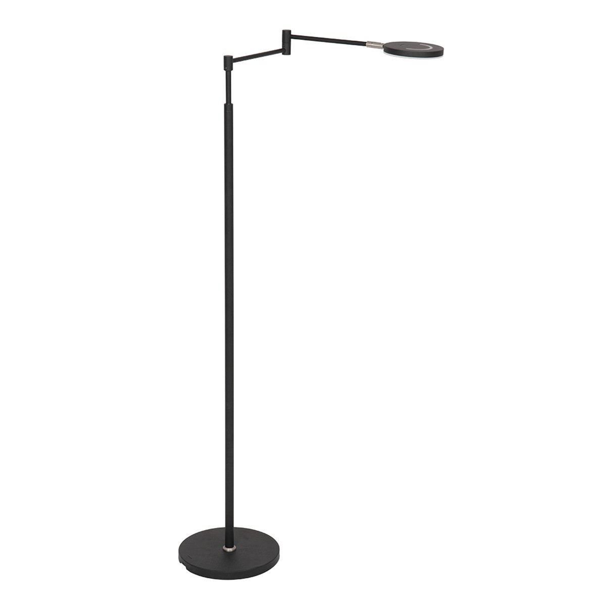 Vue d'ensemble du lampadaire noir sur fond blanc neutre, bras déployé