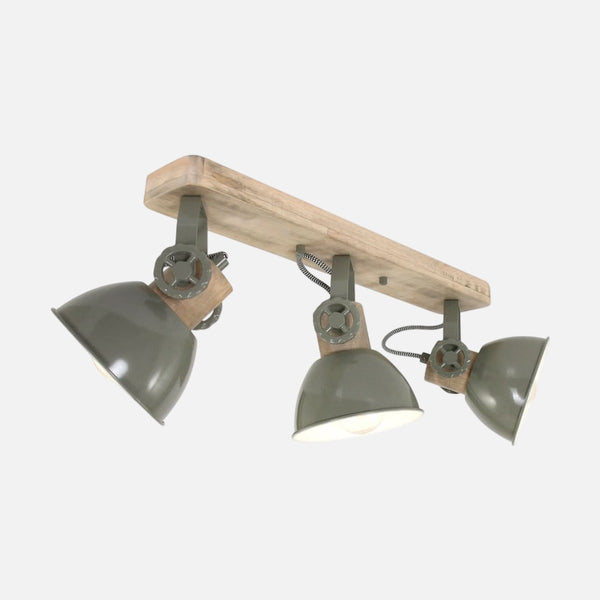 Grüne Deckenleuchte aus Holz, 3 verstellbare Industrie-Strahler 51 cm | Gearwood