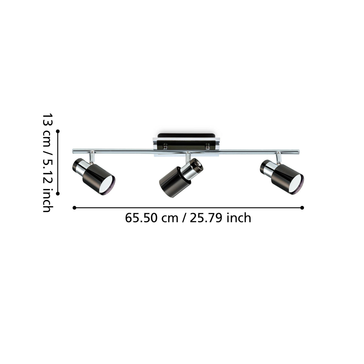 Schéma de dimensions du luminaire largeur 65,50 cm et hauteur 13 cm.
