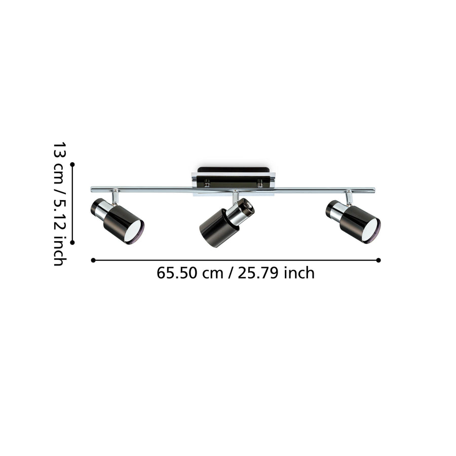 Schéma de dimensions du luminaire largeur 65,50 cm et hauteur 13 cm.