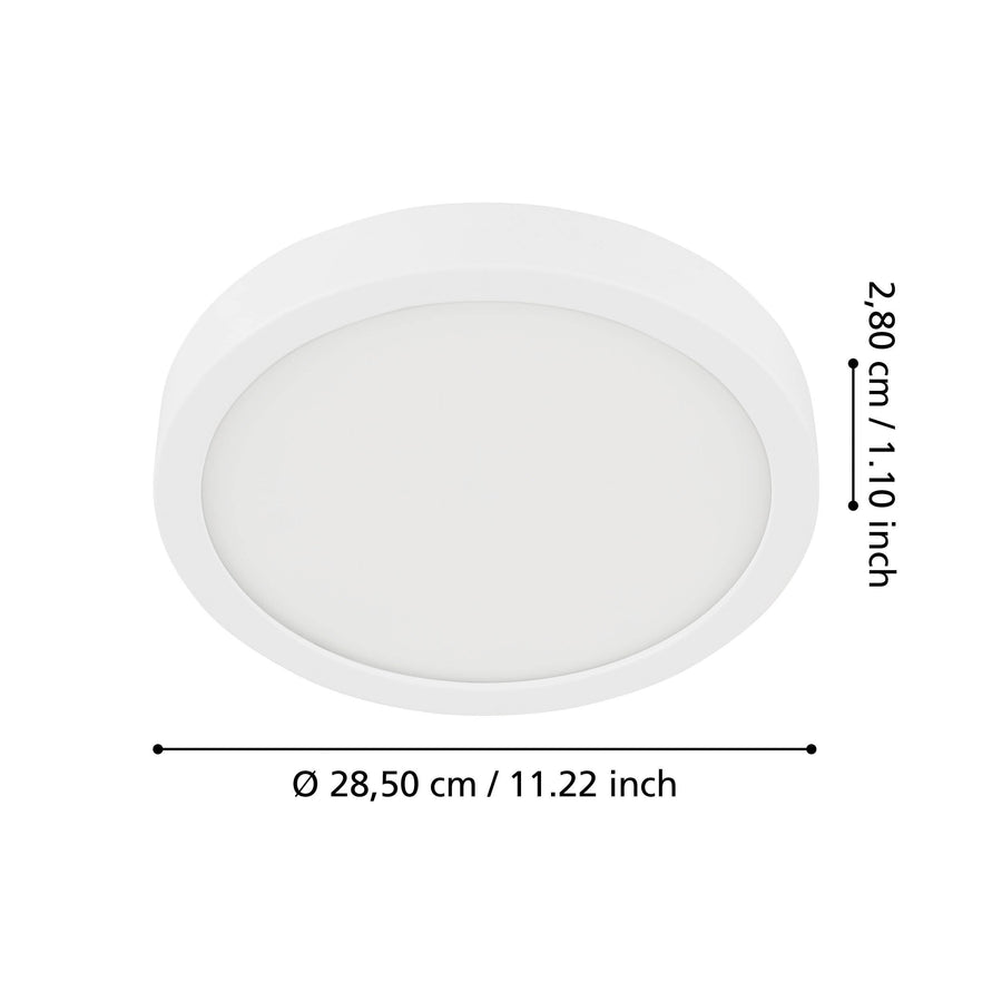 Schéma coté indiquant un diamètre de 28,5 cm et une hauteur de 2,8 cm