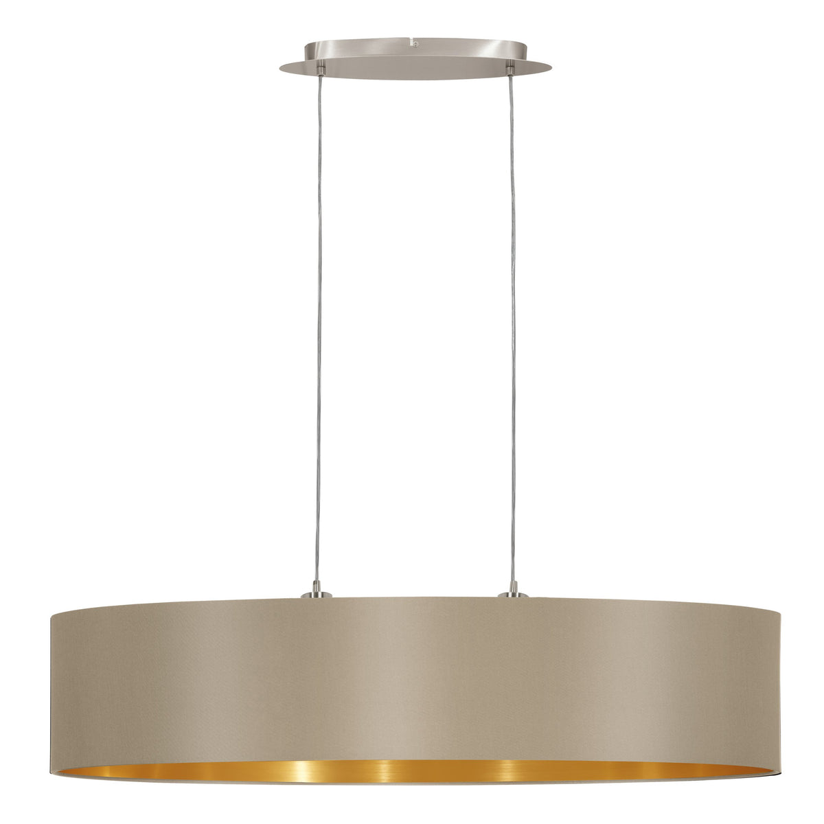 Suspension Maserlo 2 lumières taupe et dorée, tissu