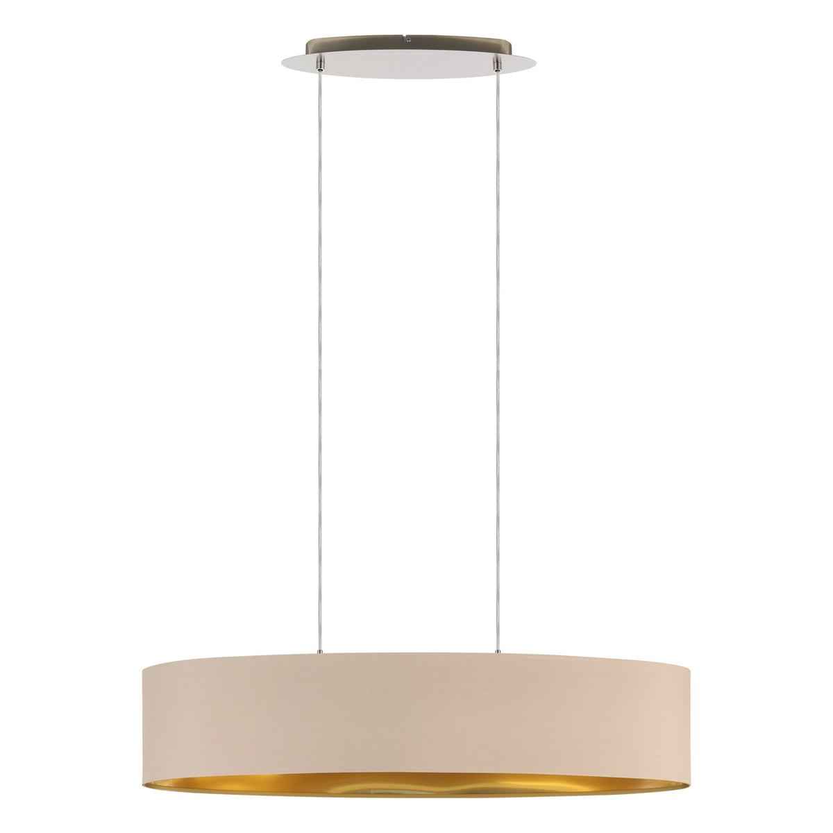 Suspension Maserlo 2 lumières taupe et dorée, tissu