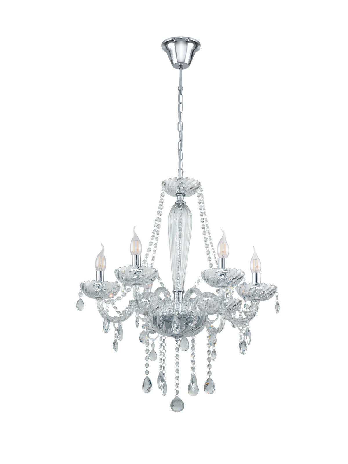 Suspension Basilano 1 chromée et transparente, verre