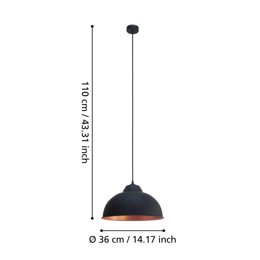Schéma coté indiquant une hauteur de 110 cm et un diamètre de 36 cm