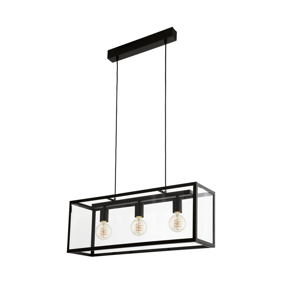 Vue de trois quarts du luminaire entier avec câbles et platine de fixation