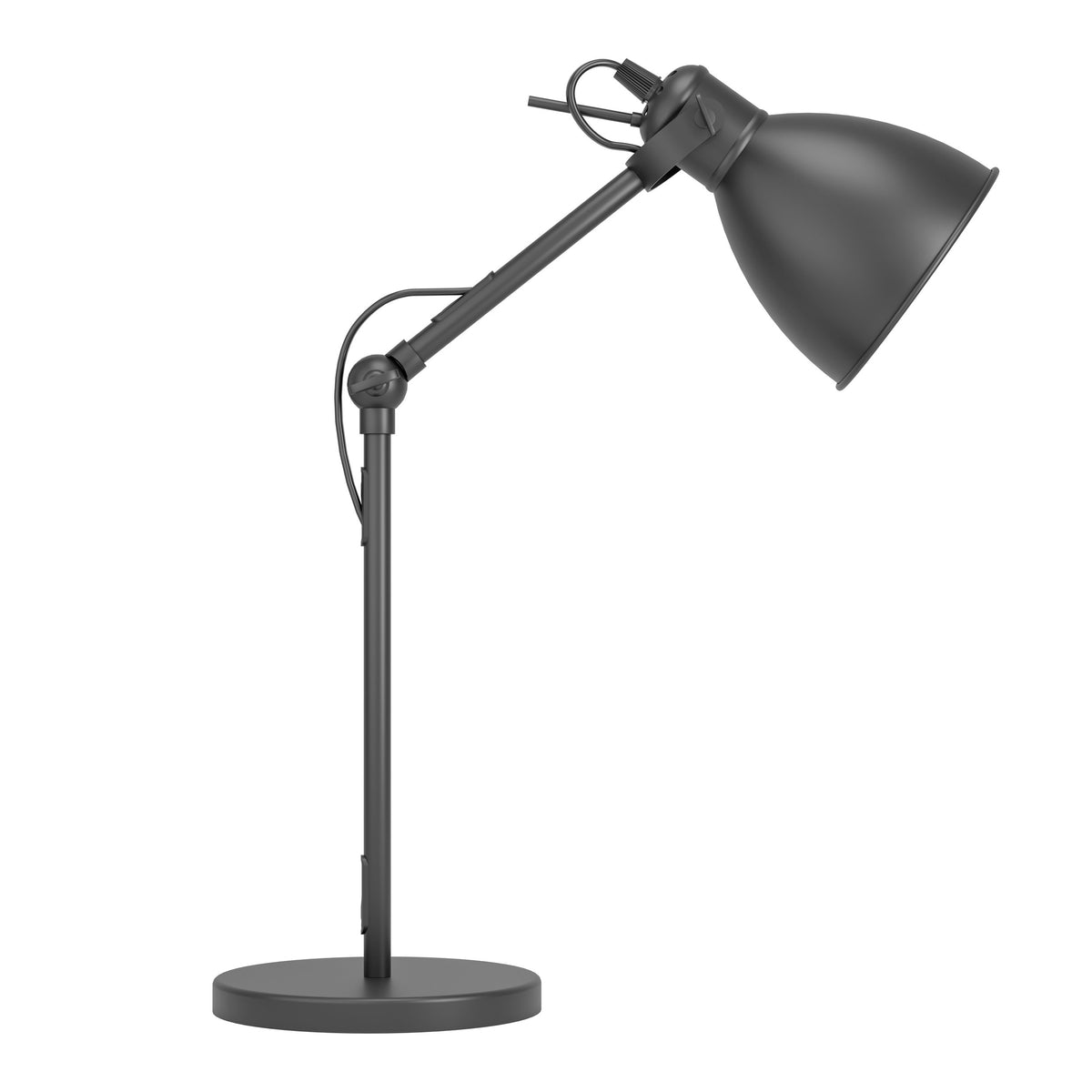Profil de la lampe montrant le bras articulé, le câble et la base circulaire