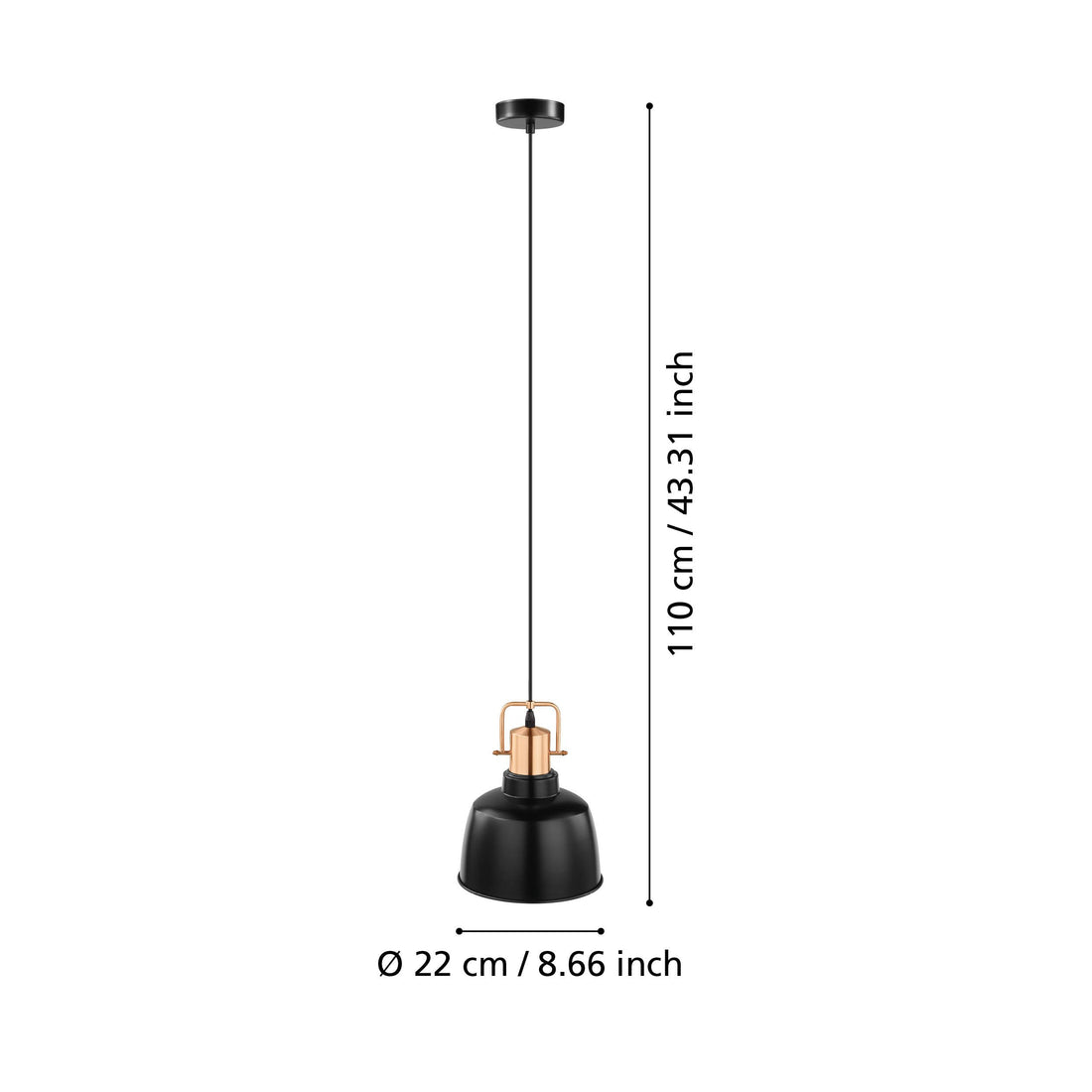 Suspension Bodmin noire et cuivrée