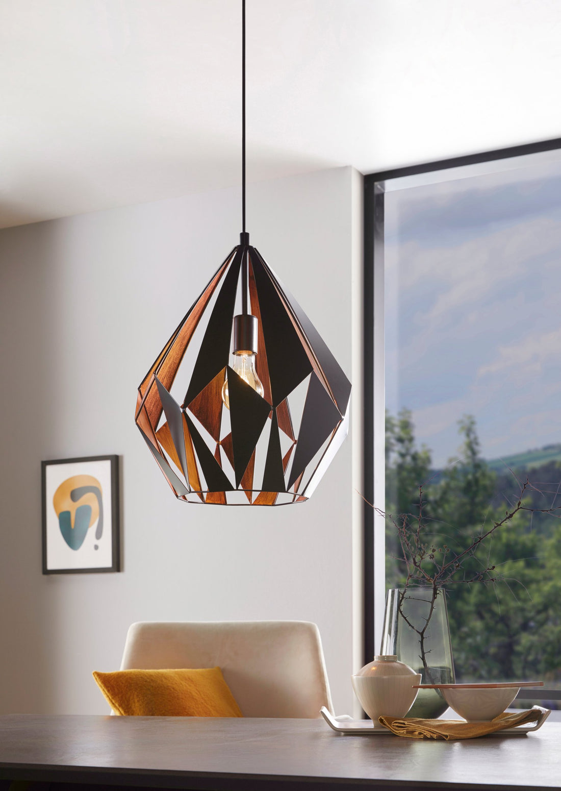 Suspension Carlton 1 noire et cuivrée, H 150 cm