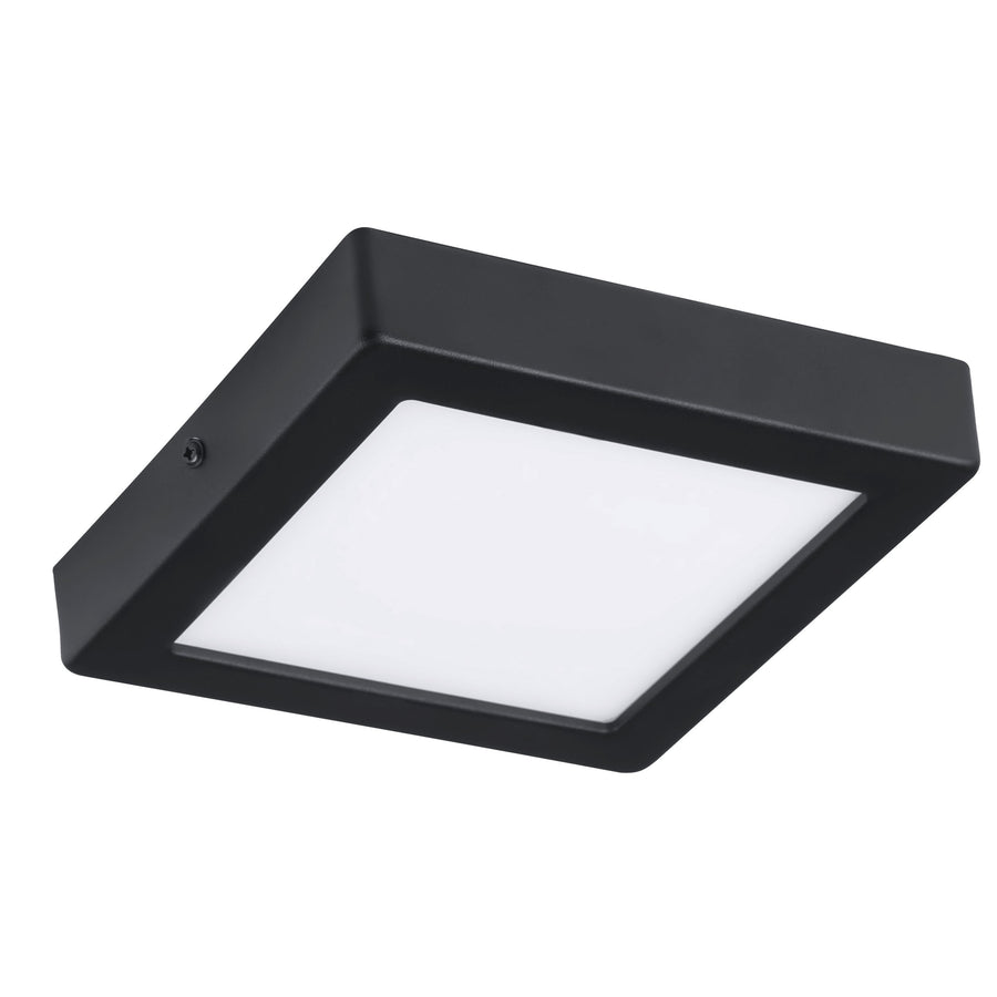 Vue rapprochée du cadre noir mat et du diffuseur blanc opale, vis apparente