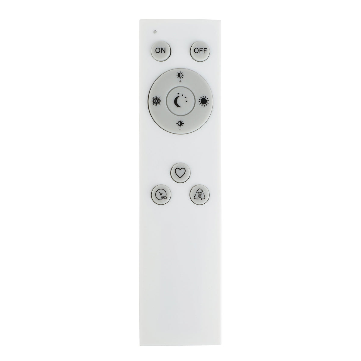 Télécommande blanche du luminaire avec réglages d'intensité et minuterie