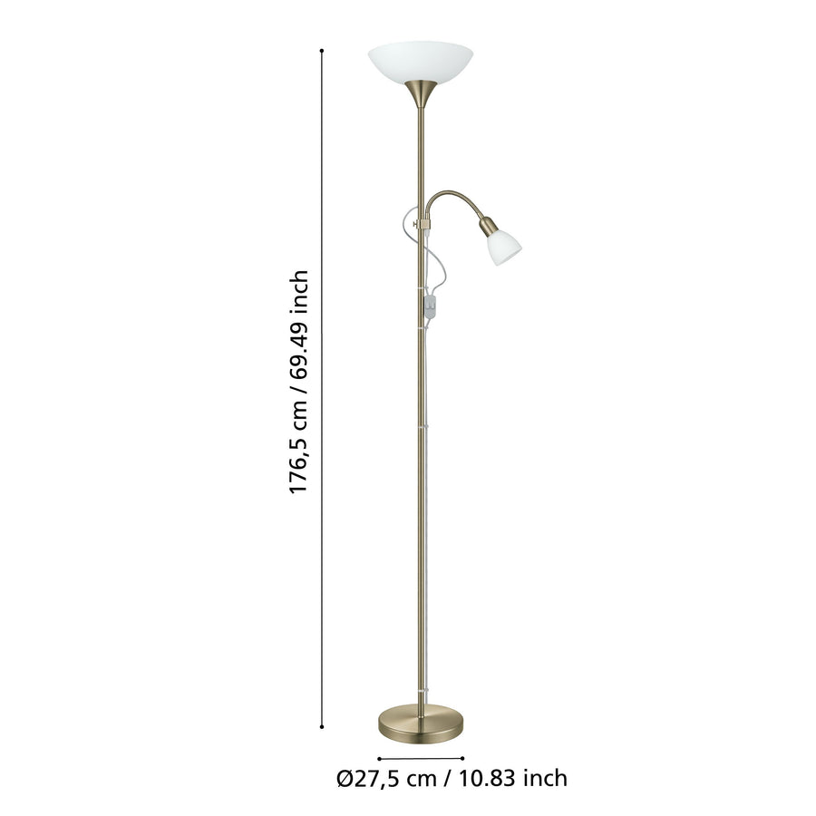 Schéma de dimensions du lampadaire : hauteur 176,5 cm, base 27,5 cm.