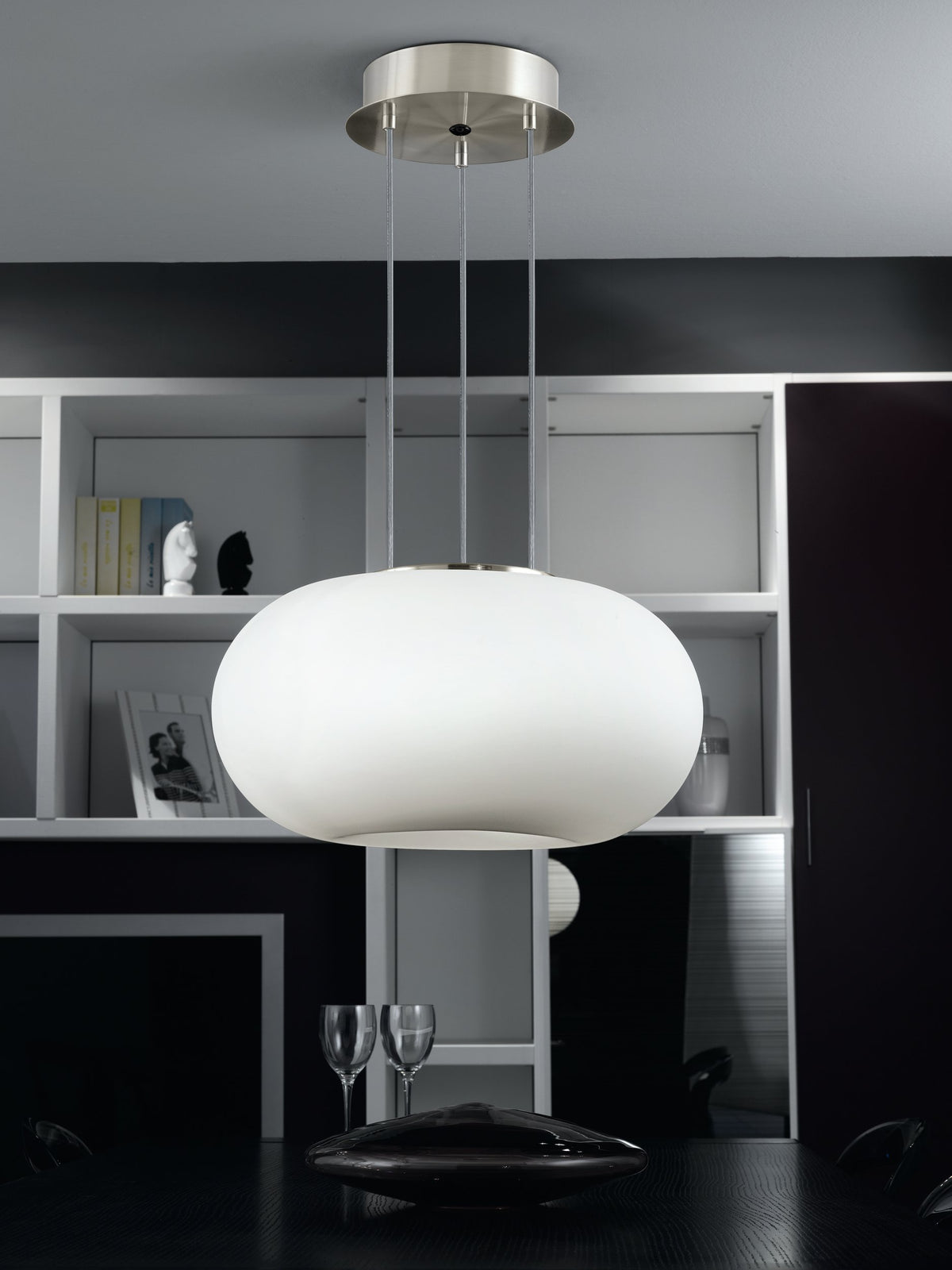 Suspension Optica nickel et blanche mat, verre (86813)