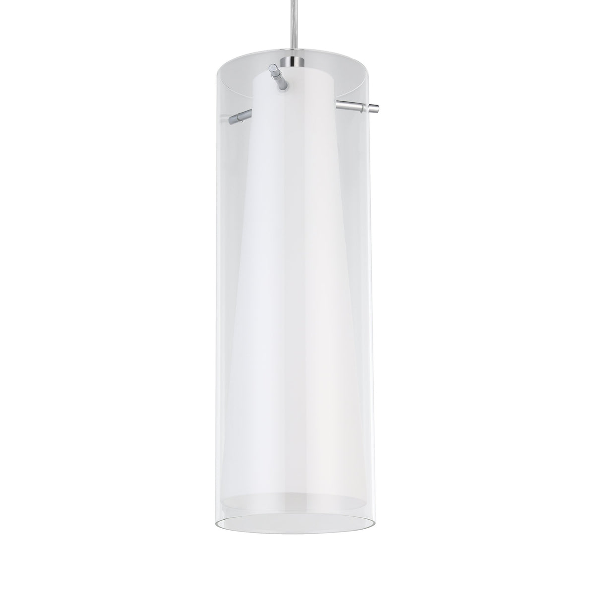 Gros plan sur un abat-jour cylindrique en verre transparent et son diffuseur blanc