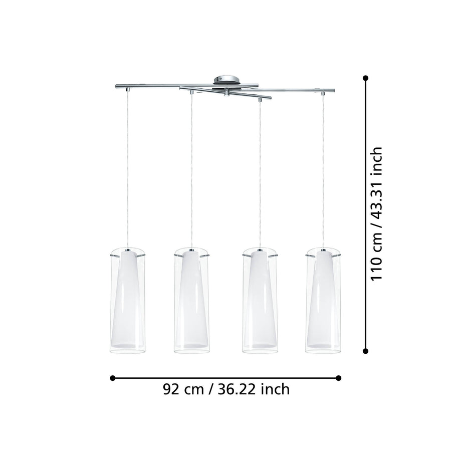 Schéma coté du luminaire suspendu, indiquant 110 cm de hauteur et 92 cm de largeur.