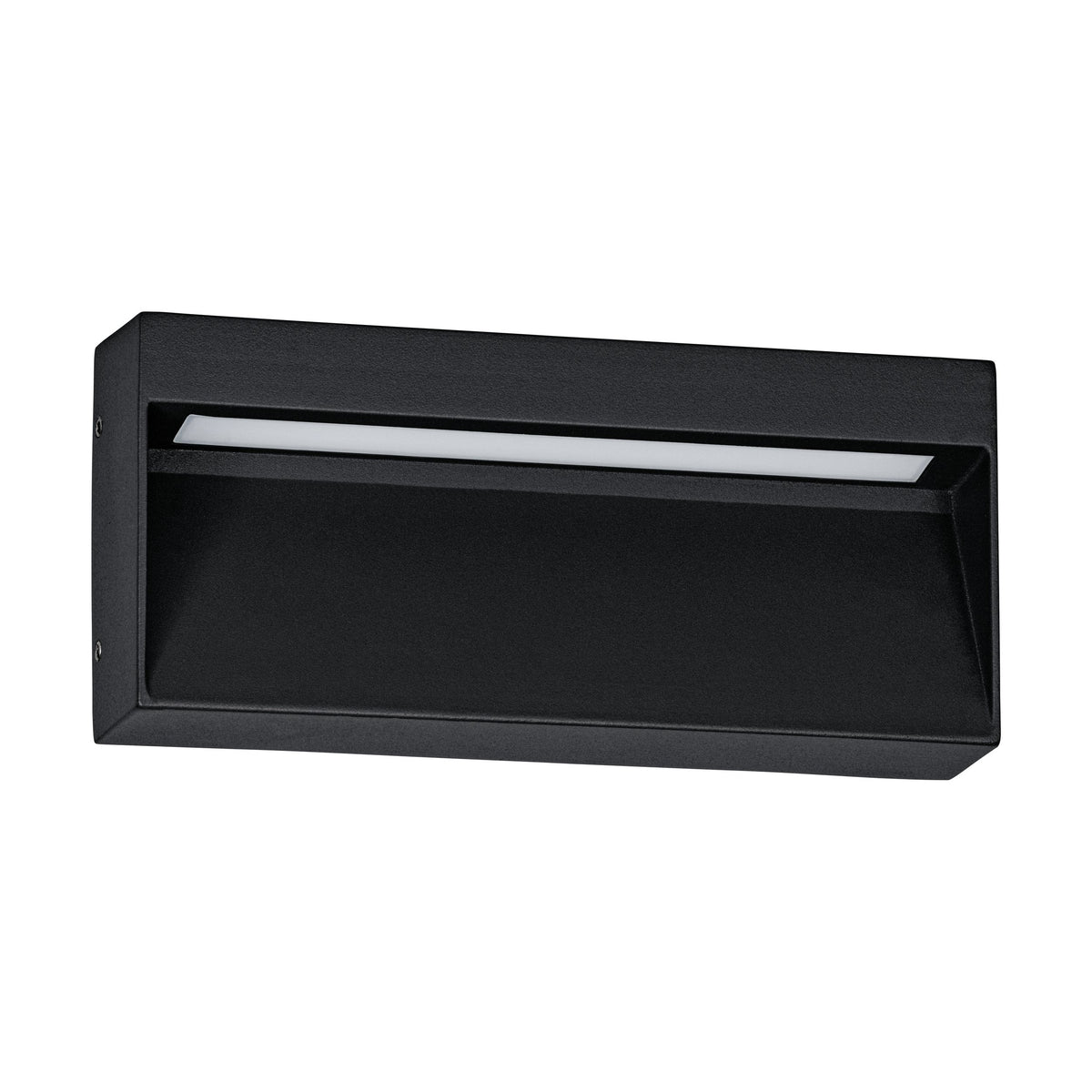Vue rapprochée de l'applique noire montrant la fente lumineuse et le boîtier