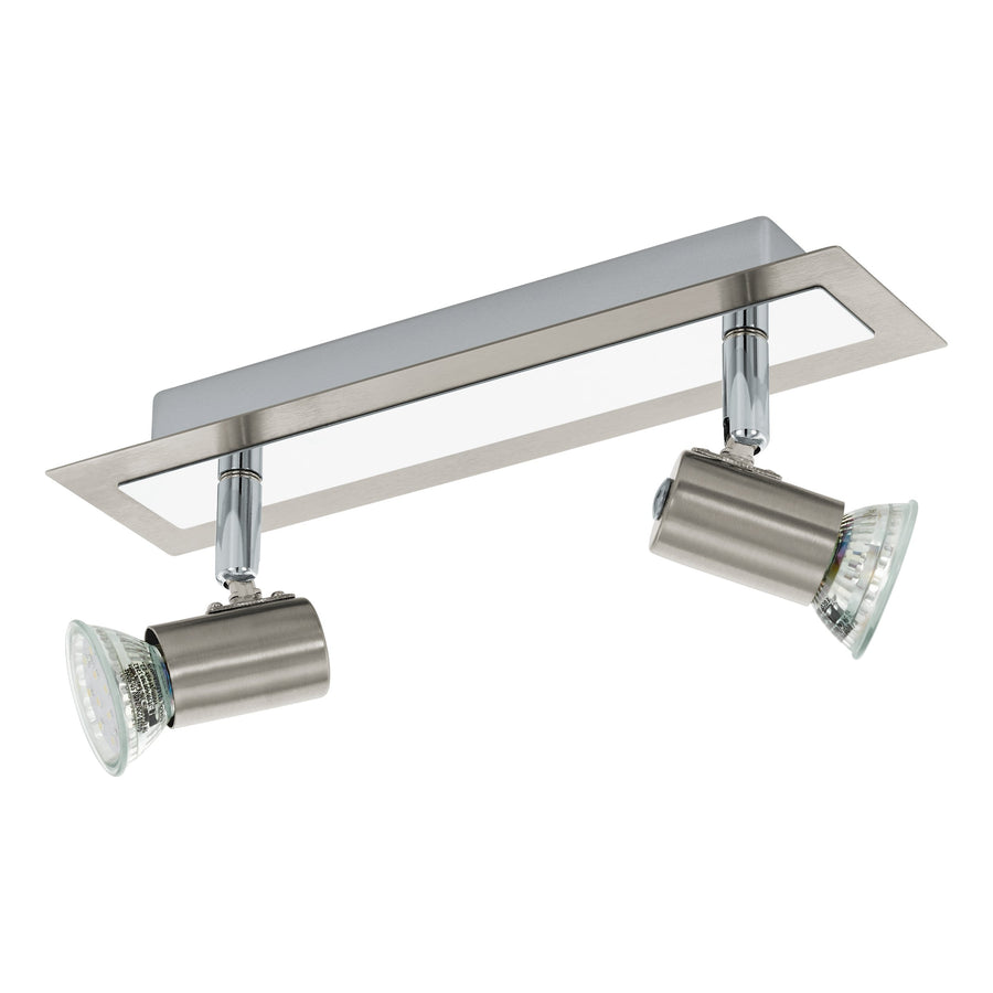 Vue en contre-plongée du luminaire plafond et de ses deux projecteurs orientables.