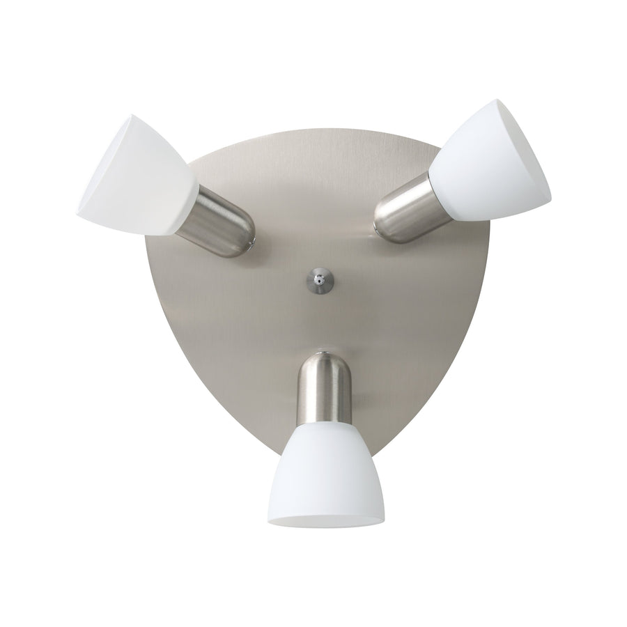 Trois diffuseurs blancs en forme de coupe vus de face sur fond blanc