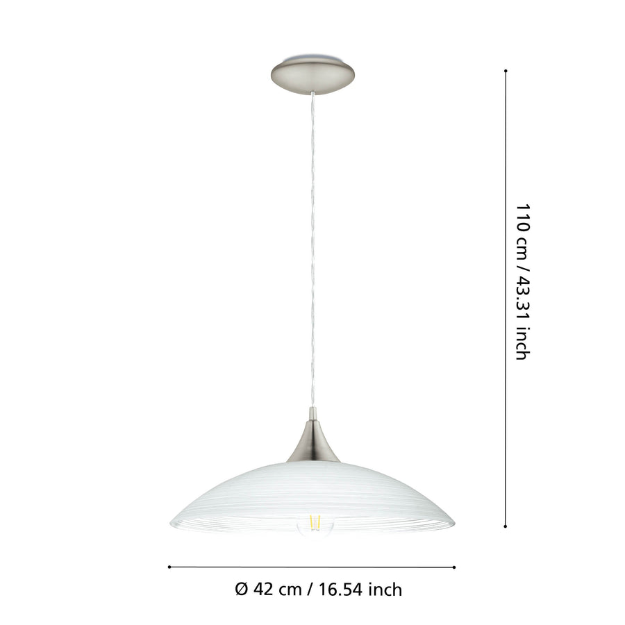 Schéma coté du luminaire, hauteur 110 cm et diamètre 42 cm indiqués