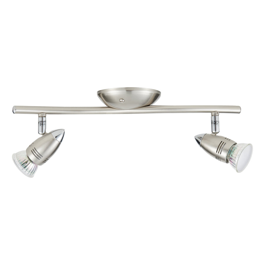 Produit isolé sur fond blanc, barre horizontale cintrée et deux projecteurs coniques de face