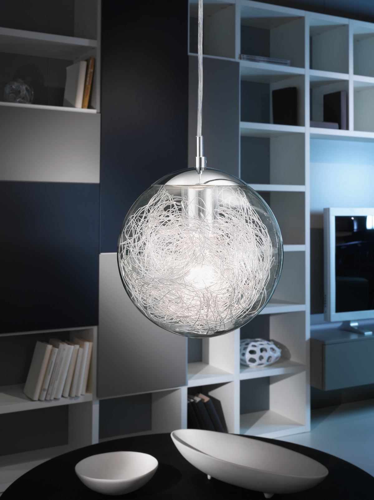 Suspension Luberio chromée et transparente, verre