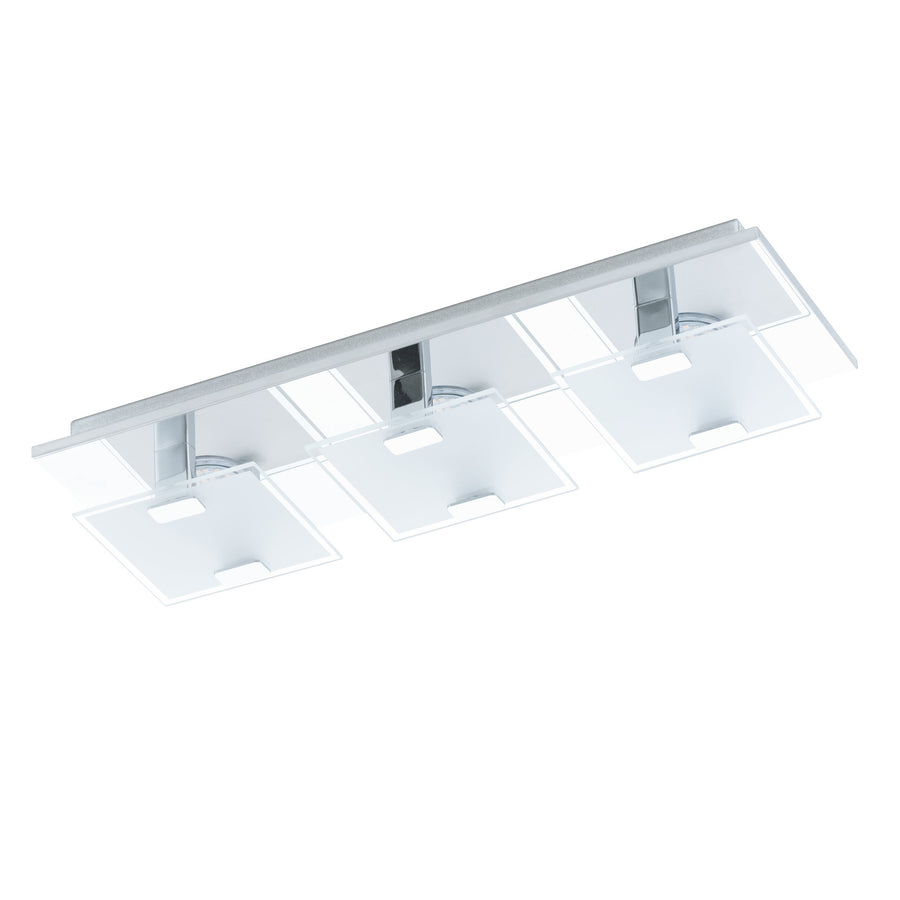 Vue en angle détaillant les bras chromés et ouvertures des diffuseurs carrés
