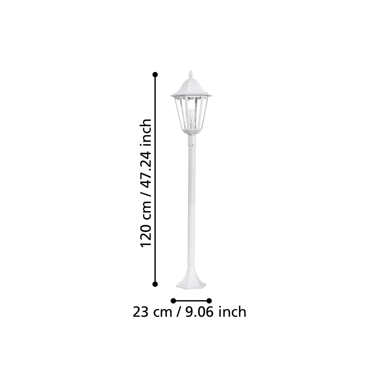 Schéma coté indiquant la hauteur de 120 cm et la largeur de 23 cm.
