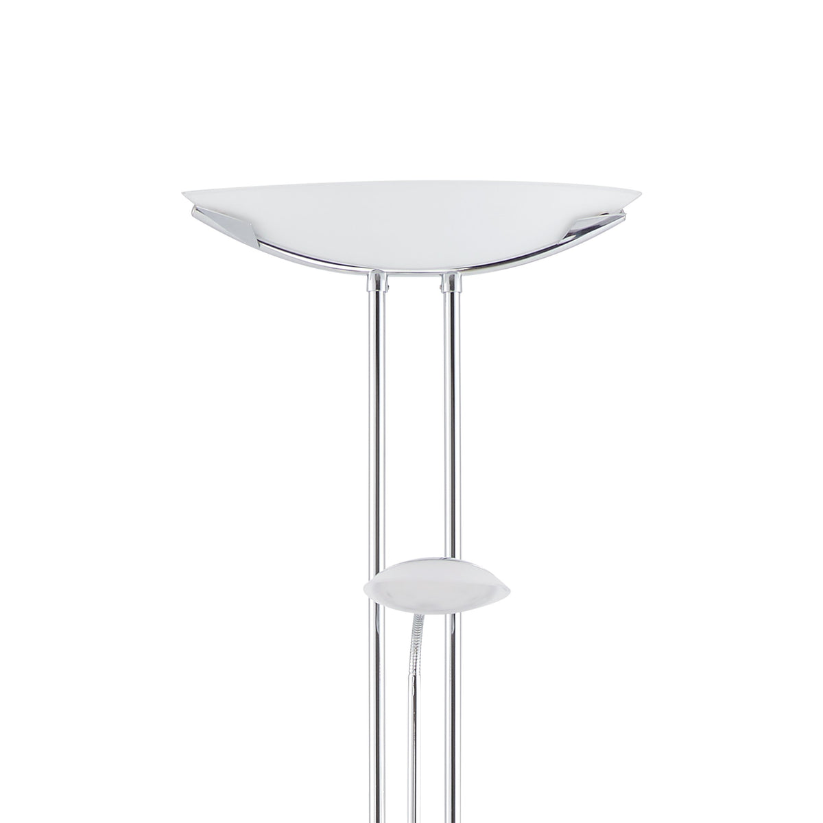 Détail du diffuseur blanc en verre et de la fixation chromée du bras
