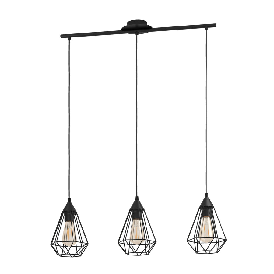 Suspension Tarbes 3 lumières noire