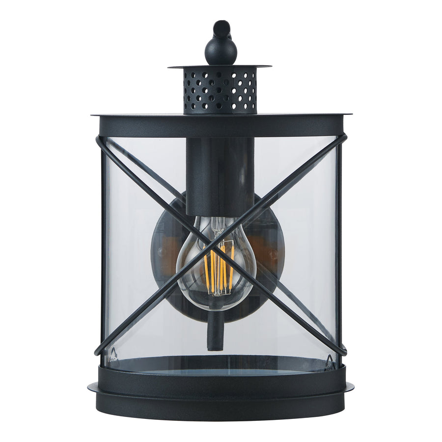 Vue de face du lanterneau, ampoule filament visible dans le verre transparent