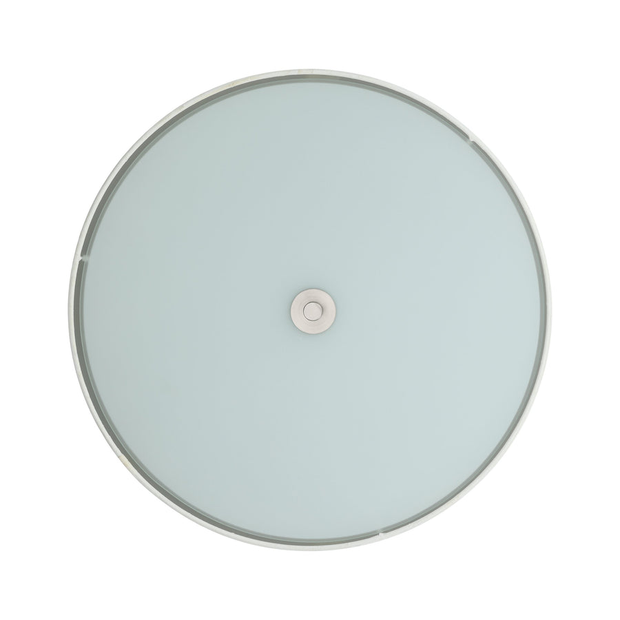 Vue de dessus de la coupole circulaire en verre dépoli et fixation centrale