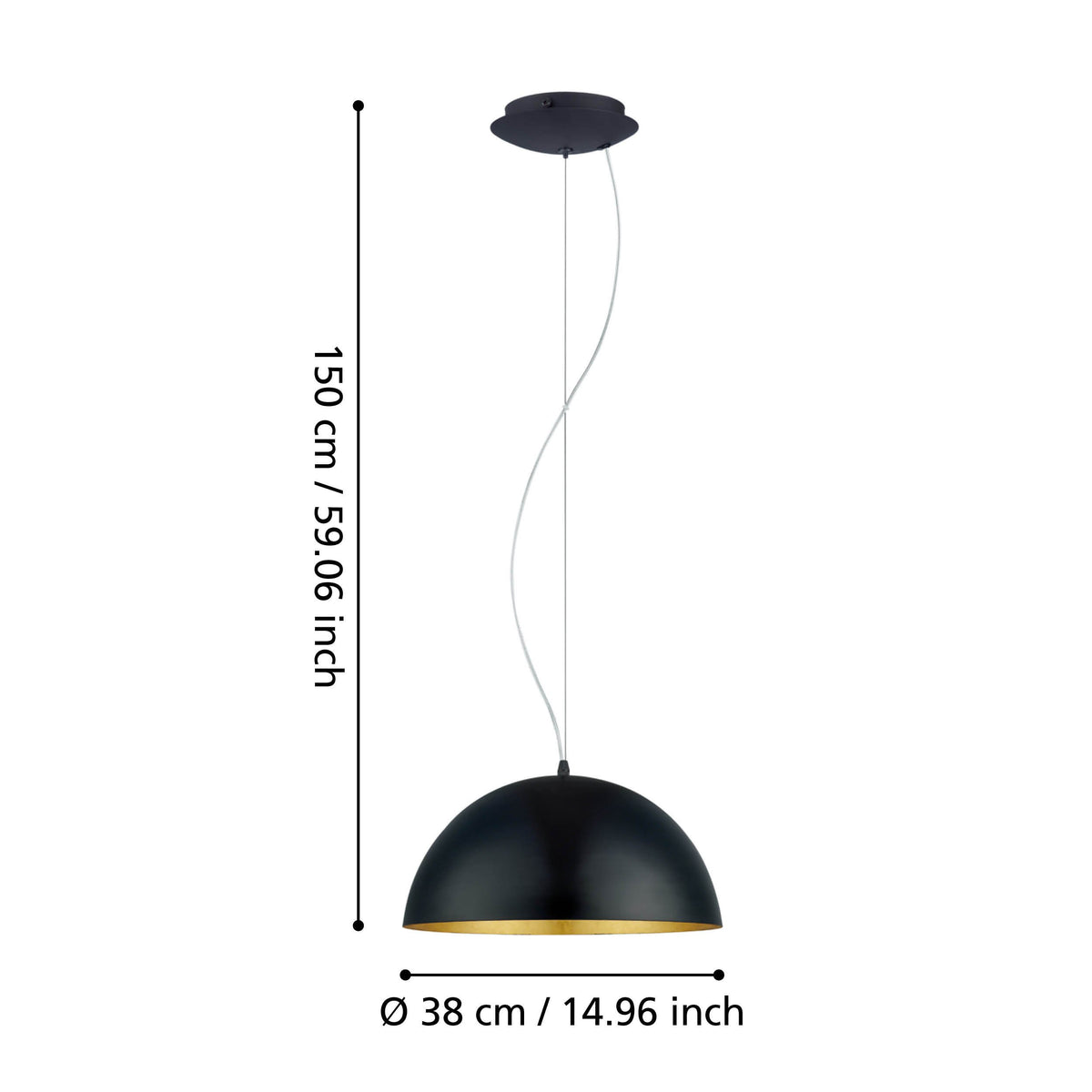 Schéma coté indiquant 150 cm de hauteur et 38 cm de diamètre