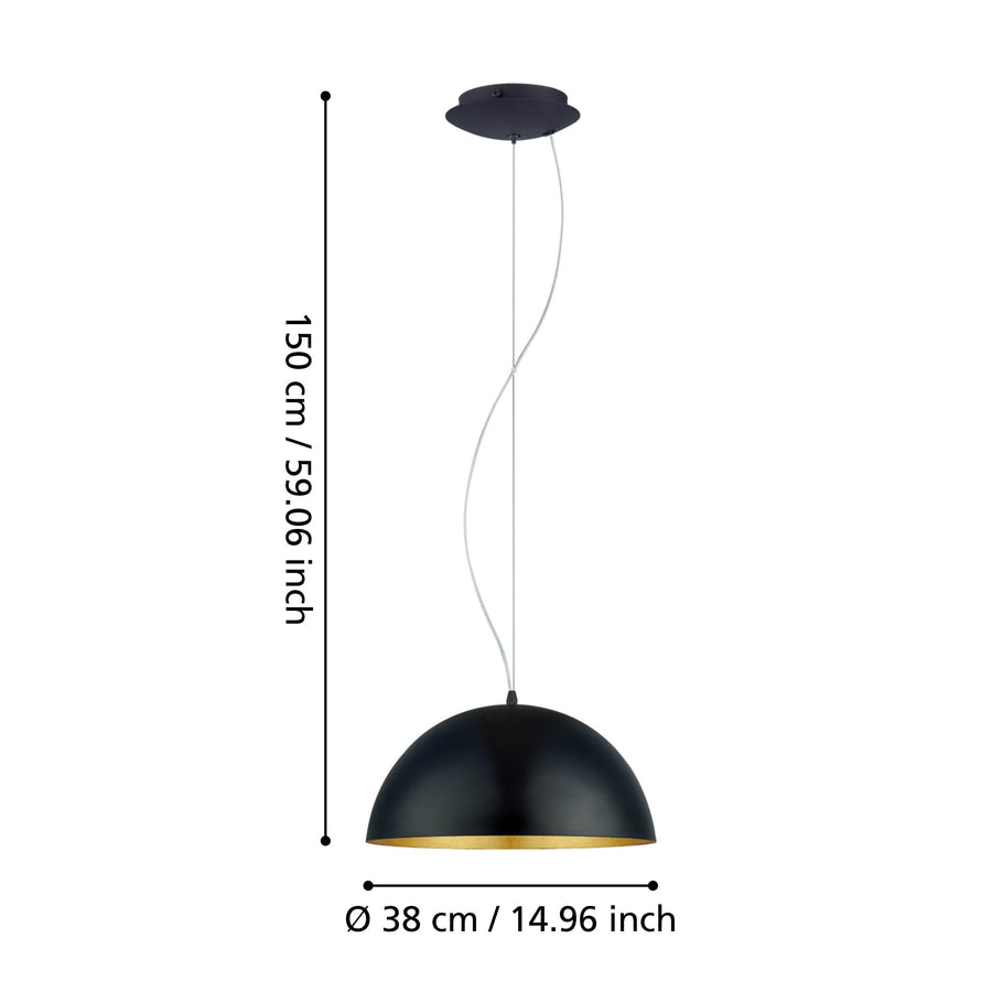 Schéma coté indiquant 150 cm de hauteur et 38 cm de diamètre