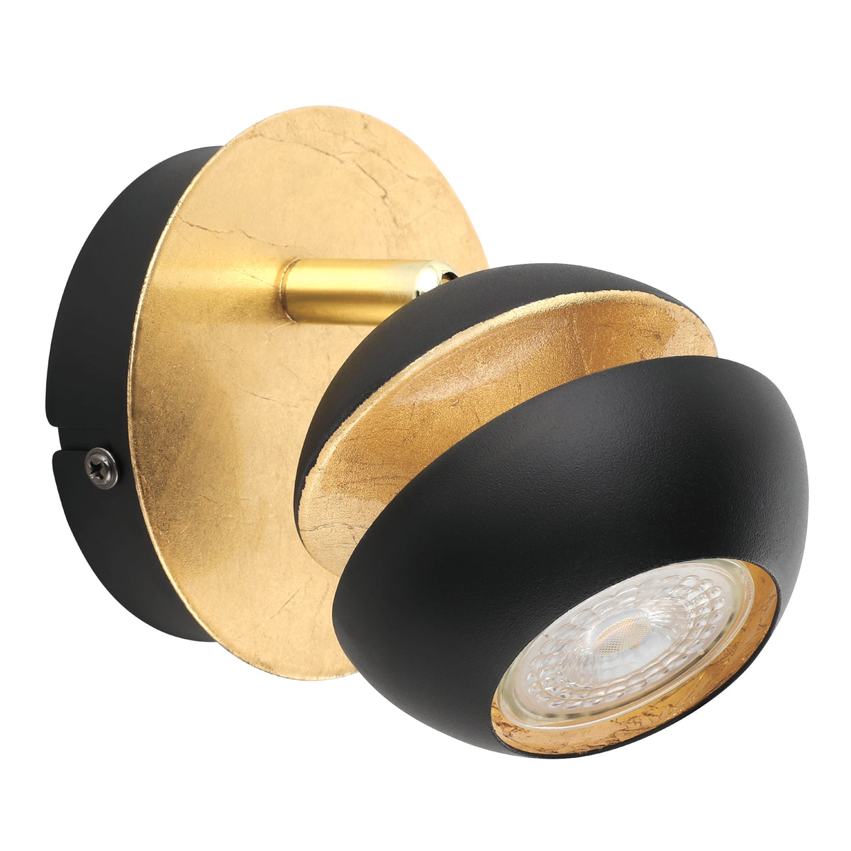 Vue de profil du luminaire dévoilant la pastille dorée effet feuille d'or