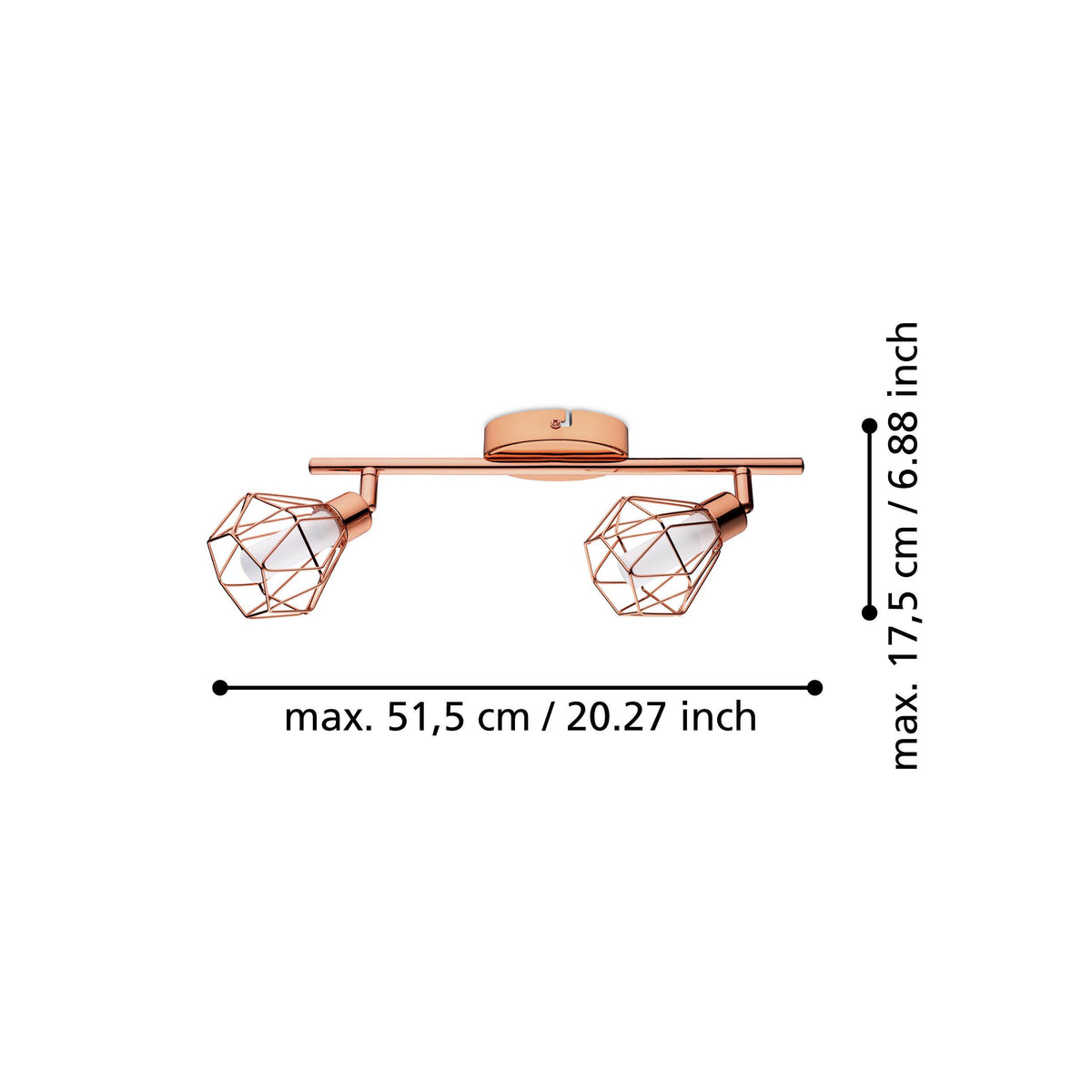 Schéma de dimensions du luminaire avec largeur et hauteur maximales