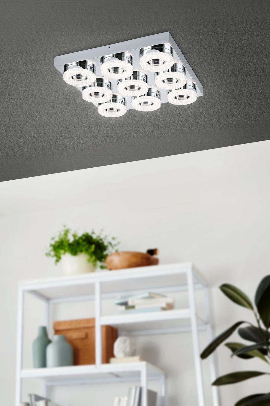 Plafonnier Fradelo chromé, cristal, L 44 cm (95665)