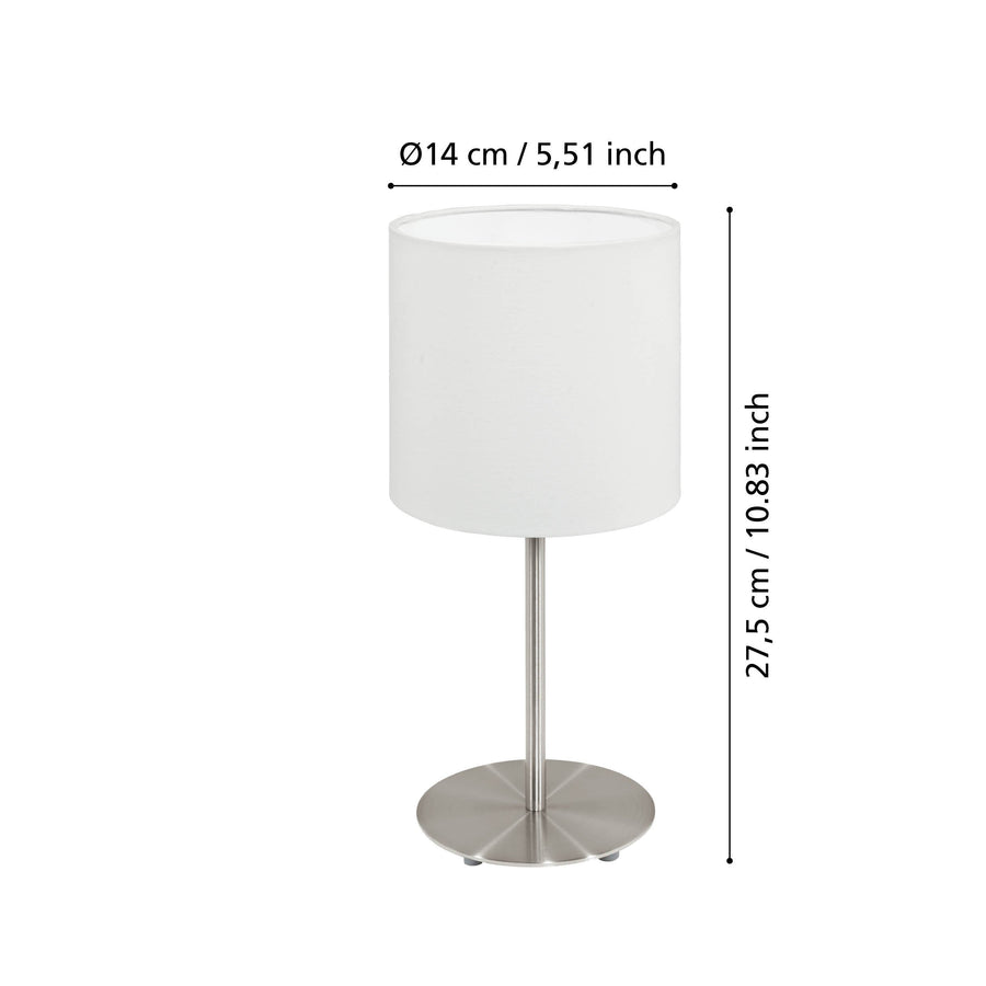 Schéma de dimensions indiquant 14 cm de diamètre et 27,5 cm de hauteur.