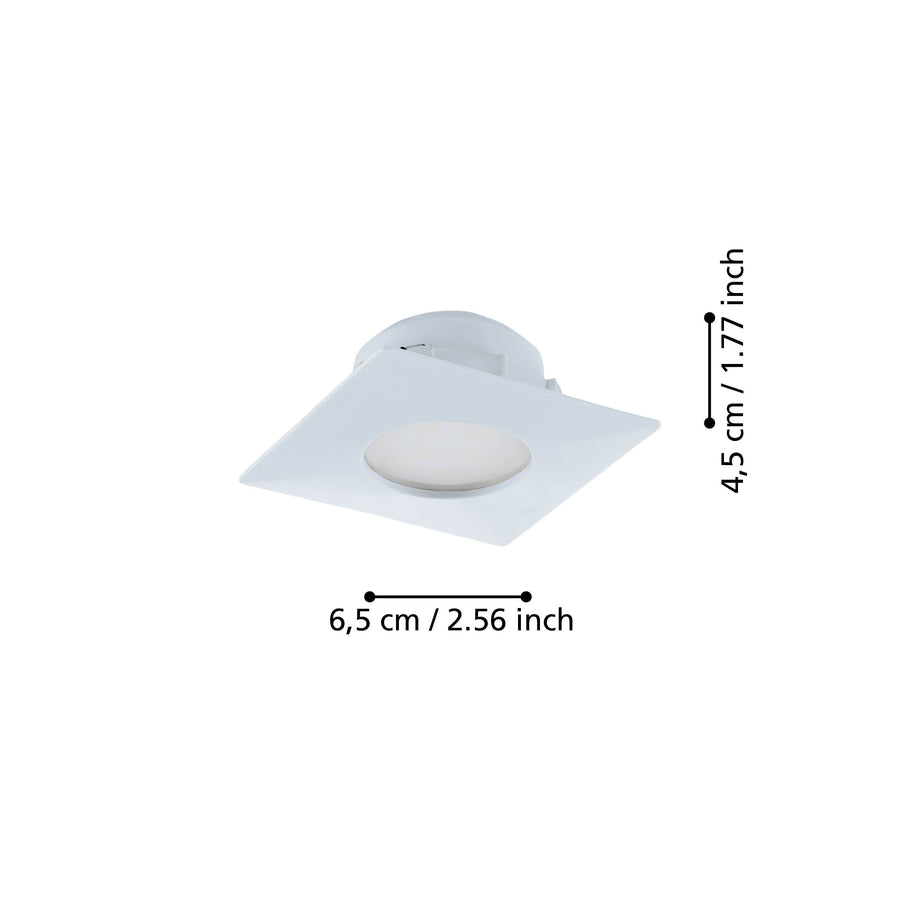 Schéma technique coté du spot indiquant largeur 6,5 cm et hauteur 4,5 cm.