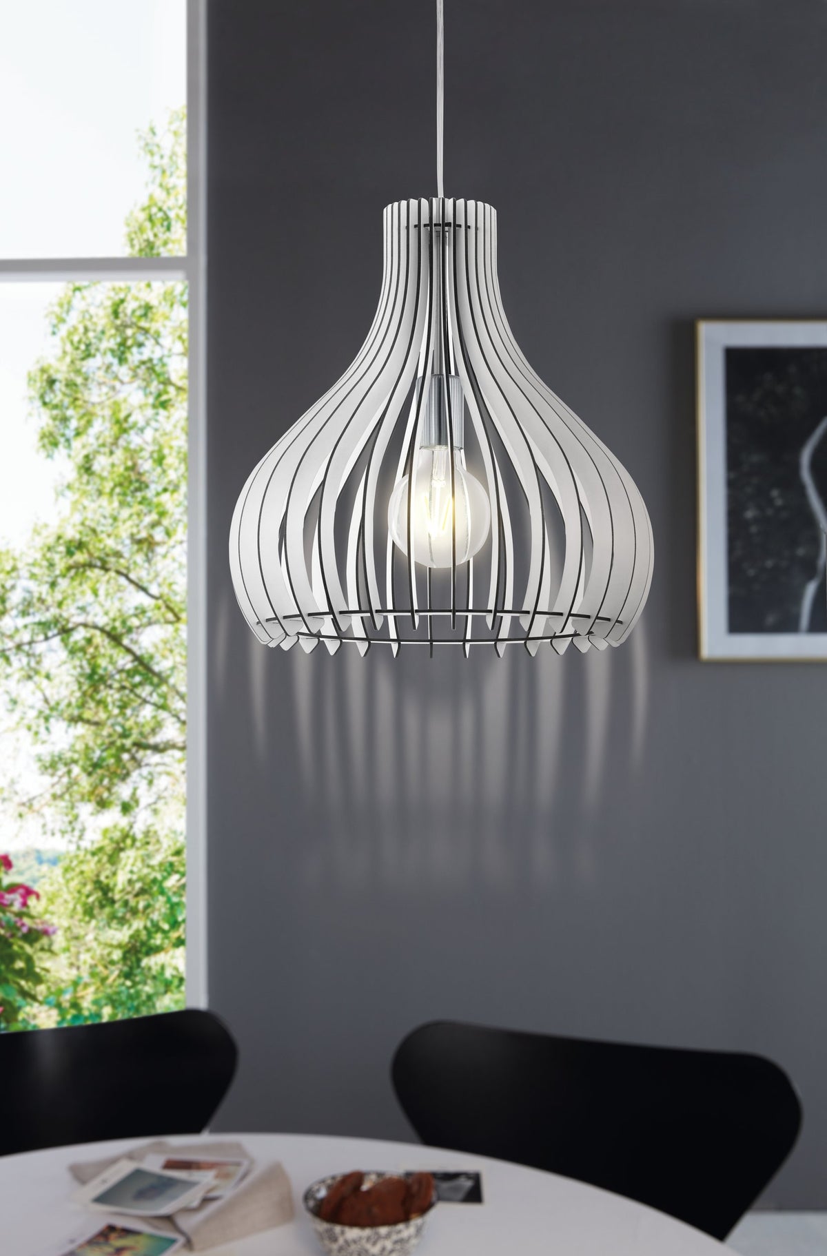 Suspension Tindori bois et blanche
