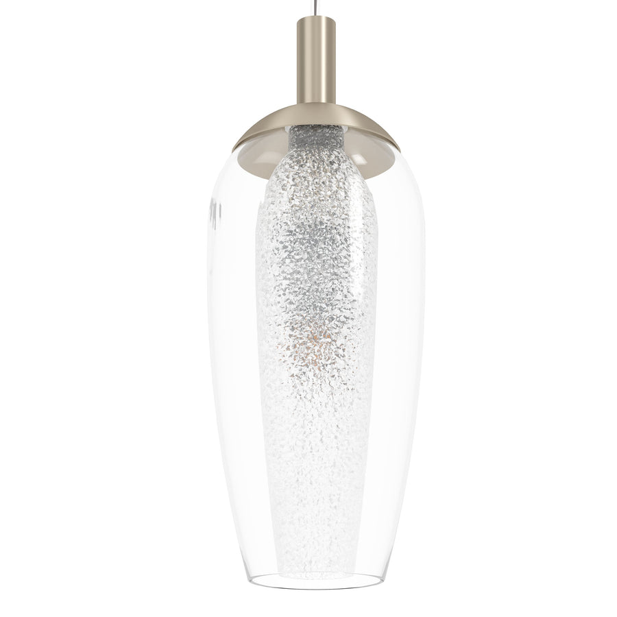 Détail de l'abat-jour ovale en verre clair et de la douille métal nickel