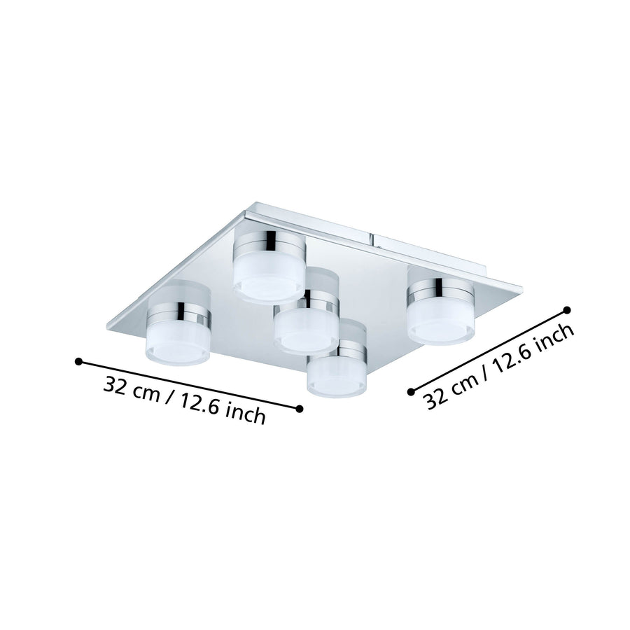 Schéma de dimensions indiquant 32 cm de côté pour la plaque carrée du plafonnier.