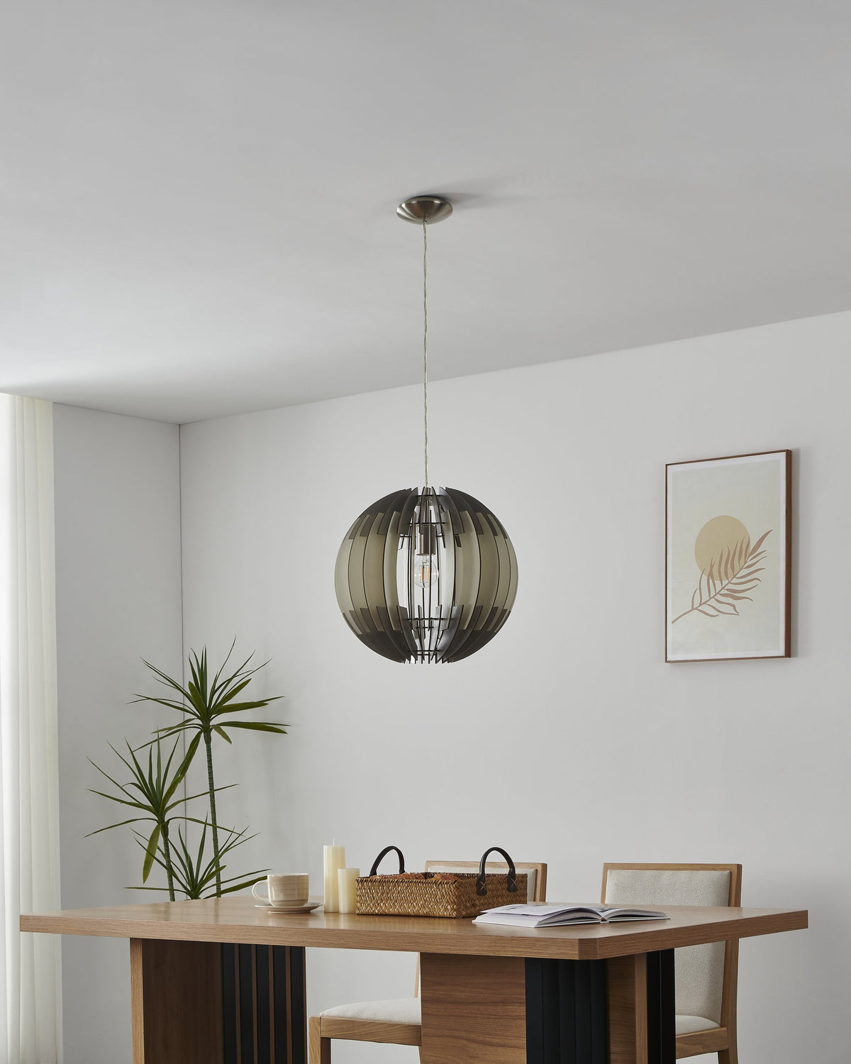 Suspension Olmero nickel et grise, bois