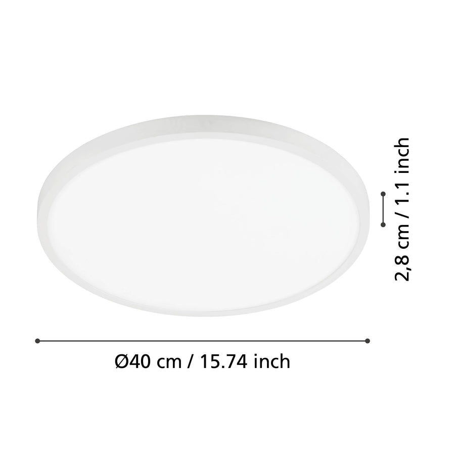 Schéma coté du plafonnier rond : diamètre 40 cm, hauteur 2,8 cm