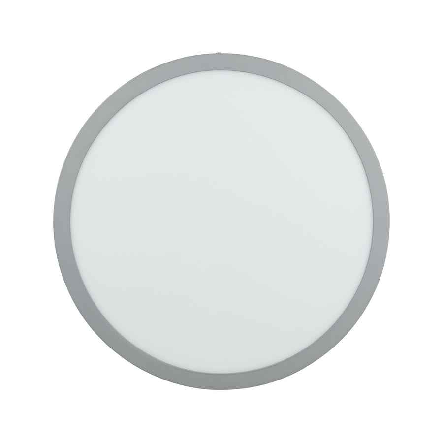 Vue frontale de dessous montrant la forme circulaire du plafonnier.