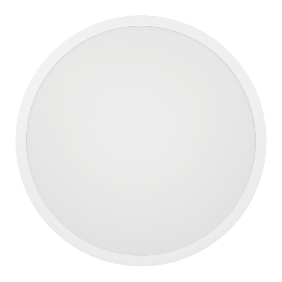 Vue de face du plafonnier circulaire blanc observé depuis le dessous
