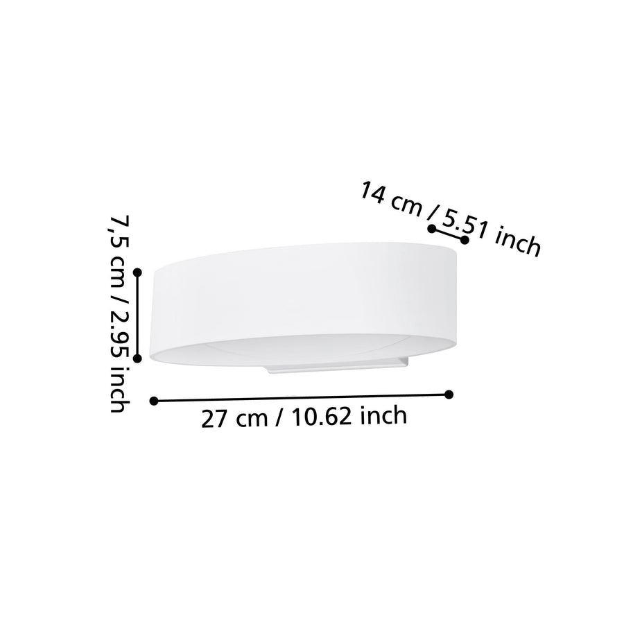 Schéma coté indiquant 27 cm de largeur, 14 cm de profondeur et 7,5 cm de hauteur